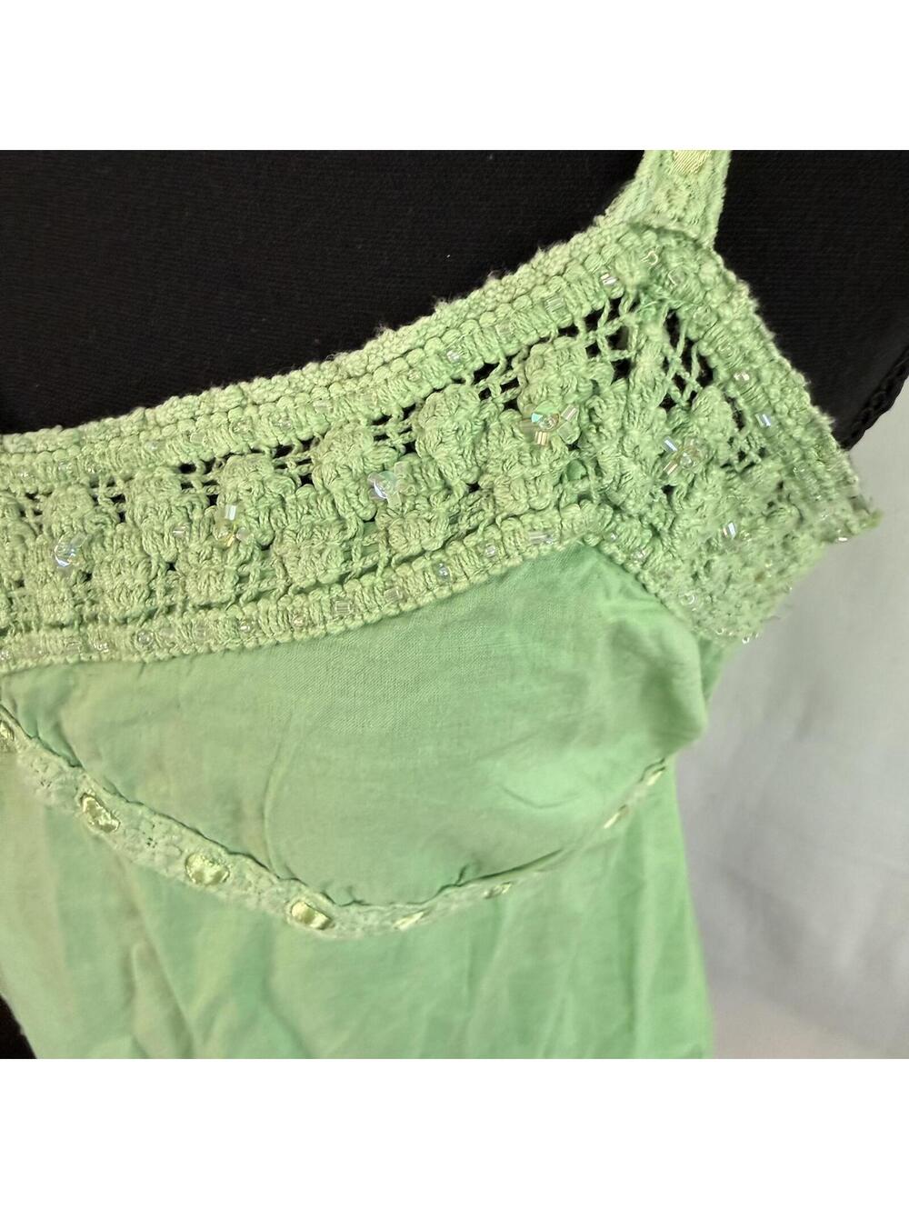 Fairy Tank Top L Light Green Crocheted Beaded Ribbon Y2K Fairycore Boho Shirt - Picture 7 of 9
